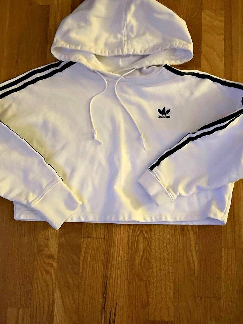 Adidas Cropped Track Hoodie White & Black Stripe Small - Picture 2 of 5